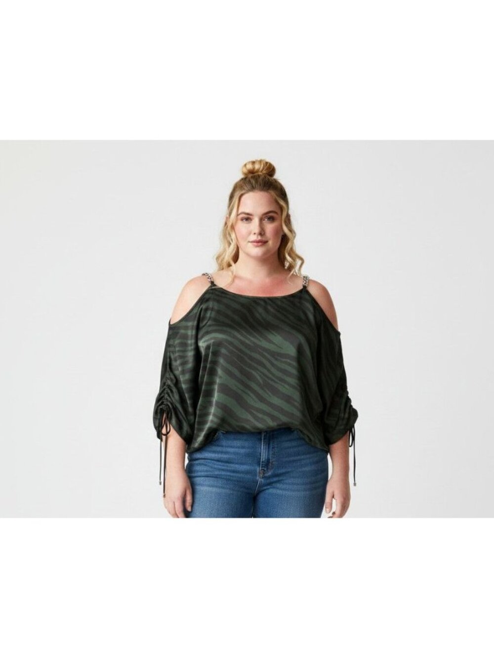 NWT MICHAEL Michael Kors Women's Olive Animal Print Cold Shoulder Top Size 2X